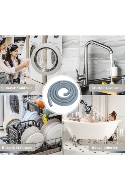 AKBELLİ GROUP Çamaşır Bulaşık Makinesi Pis Su Giriş Hortumu, Körüklü Tahliye Hortumu, 3 Mt (Dahildir)