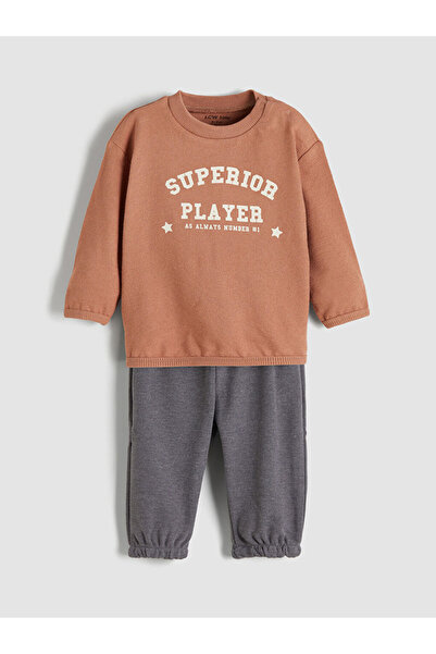 LC Waikiki Lcw Baby Brown Crew Neck Long Sleeve Printed Baby Boy T-Shirt and ...