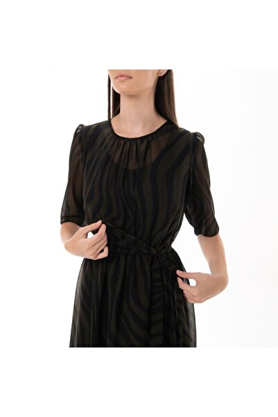Couture de Marie Rochie midi din voal, animal print, cu bordură – Shelly