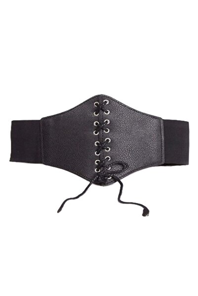 Nadom Women's Rope Metal Tire Detailed Faux Leather Black Shirt Dress Corset ...