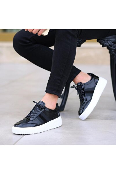 SailLakers - Μαύρα λουστρίνια ανδρικά παπούτσια casual με κορδόνια 101-9082-4406