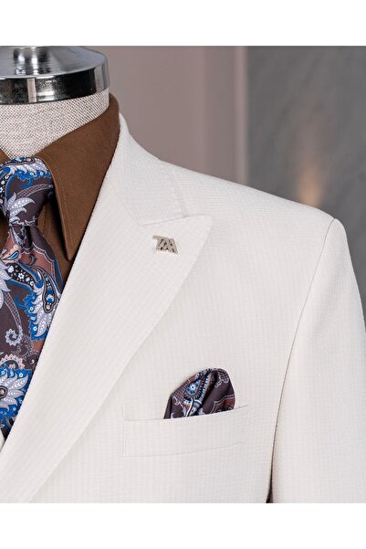 TerziAdemAltun Italian Style Slim Fit Double Breasted Peak Lapel Men's Coat Beige T13648