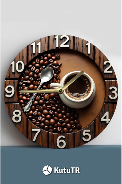 kutuTR MDF Duvar Saati Kahve Temalı – 33x33 cm SDW415