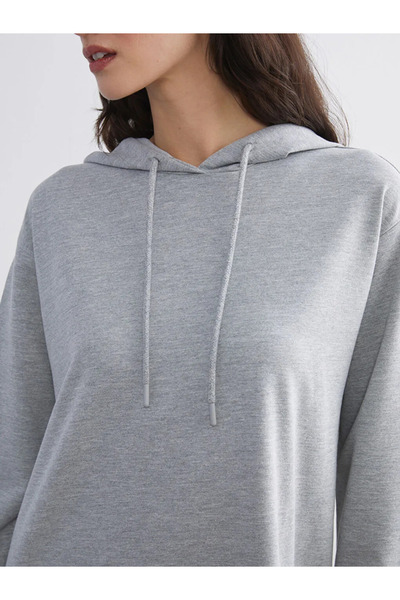 LC Waikiki LCW Modest Gri Kapüşonlu Sweatshirt Elbise