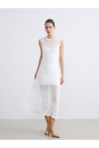 LC Waikiki New Season from Güli̇s Gi̇yi̇m Ecru Crew Neck Lace Dress