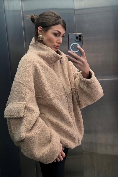 NET OF NOT Γυναικείο παλτό με βελούδινο μανίκι με oversized μπαλόνια και τσέπη στο μανίκι