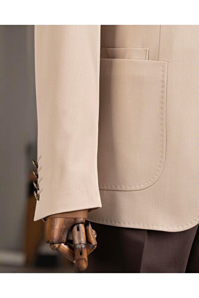 TerziAdemAltun Ανδρικό μονόχρωμο μπουφάν με λεπτή εφαρμογή ιταλικού στυλ, μπεζ T14372