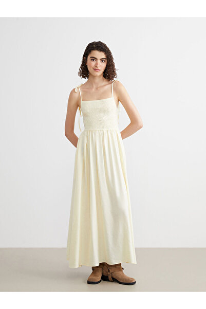 LC Waikiki Yellow Square Neck Linen Blend Dress