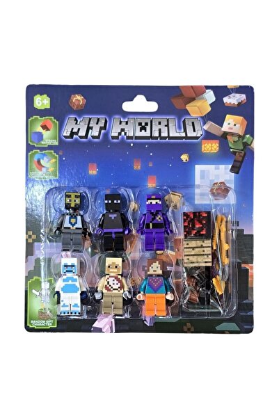 MASHASHOP Set 7 Figurines, Minecraft style, multicolor, 5 cm