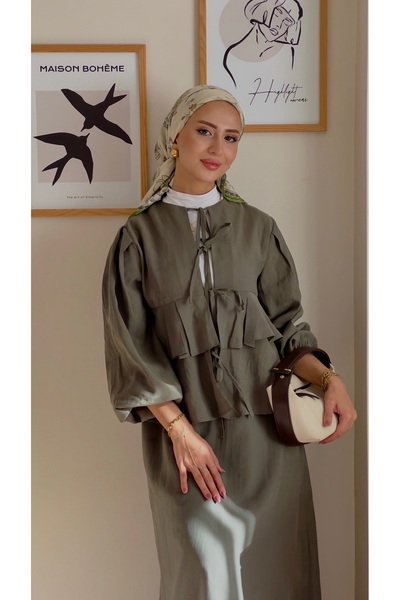 Alhabb Haki Elegance Etekli İkili Takım– Zarafetin En Şık Hali