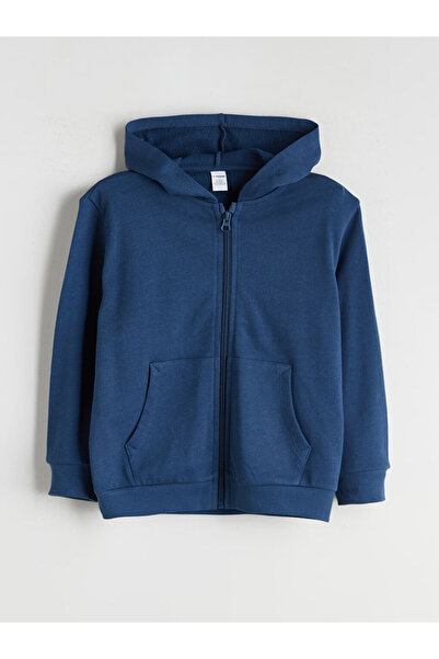 LC Waikiki Kapüşonlu Basic Uzun Kollu Erkek Çocuk Fermuarlı Sweatshirt
