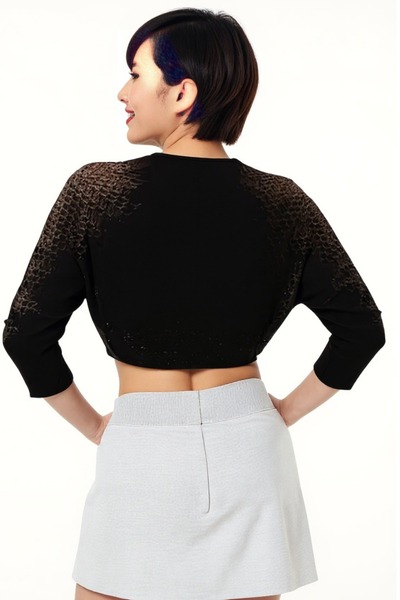 KRAFTELLA بوليرو تريكو مرسيريزيد بلون بني مرقش - كارديجان نسائي أنيق موسمي