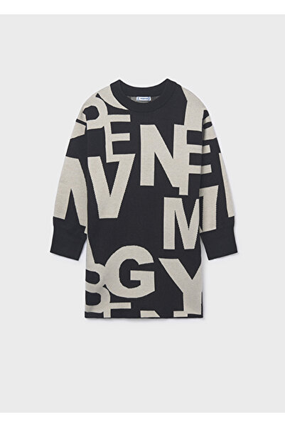 MAYORAL فستان جاكار بحروف للفتيات باللون الأسود 7911