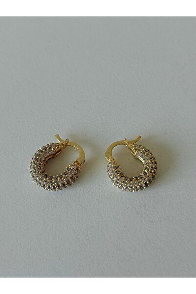 GİS JEWELRY Tam Taşlı Bombeli Gold Küpe