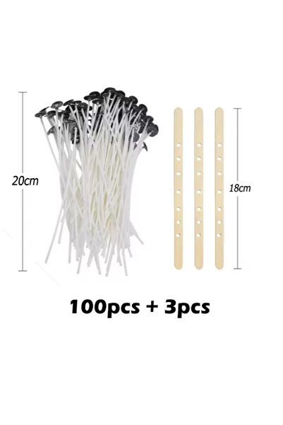 Choice مجموعة من 100 قطعة من فتائل الشموع القطنية المشمعة بطول 20 سم مع حامل،...