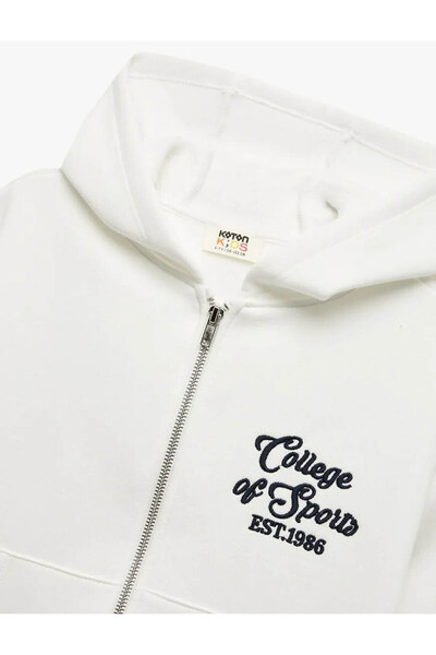 Koton Hooded Zippered Ecru Girl's Cardigan 6Wkg10080Ak