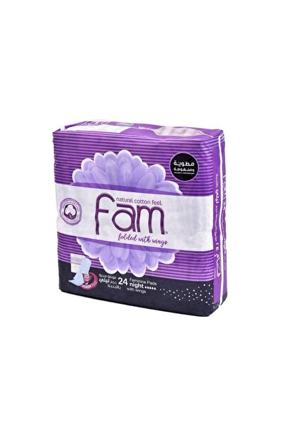 FAM فوط صحية فام مطوية ومضغوطة بالاجنحة 24 قطعة