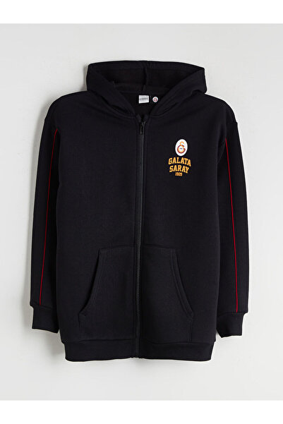 LC Waikiki Kapüşonlu Galatasaray Baskılı Erkek Çocuk Fermuarlı Sweatshirt