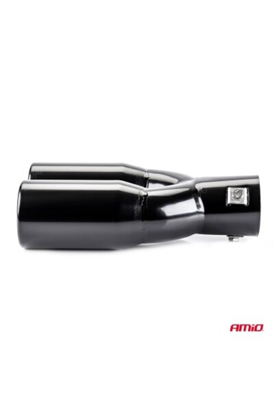 AMIO Stainless steel exhaust muffler trim with two outlets, Black, 35-50mm, Length 215mm