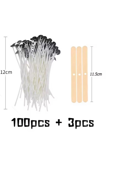 Choice مجموعة من 100 قطعة من فتائل الشموع القطنية المشمعة بطول 12 سم مع حامل، فتائل الشموع الأصلية الخالية من الدخان بزيت الصويا