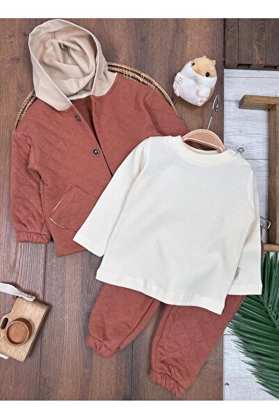 ADDA Cotton Hooded Quilted Cycling Collar 3-Piece Baby Boy Set