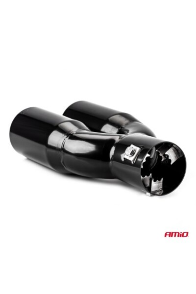 AMIO Stainless steel exhaust muffler trim with two outlets, Black, 35-50mm, Length 215mm