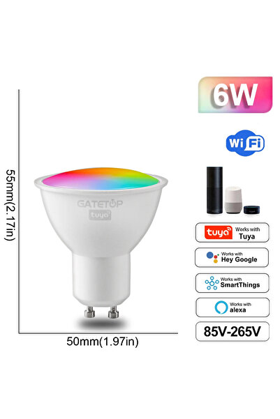 Choice نعم 85-265 فولت GU10 6 واط مصباح ذكي Tuya RGB قابل للتعتيم Gu10 C37 A6...