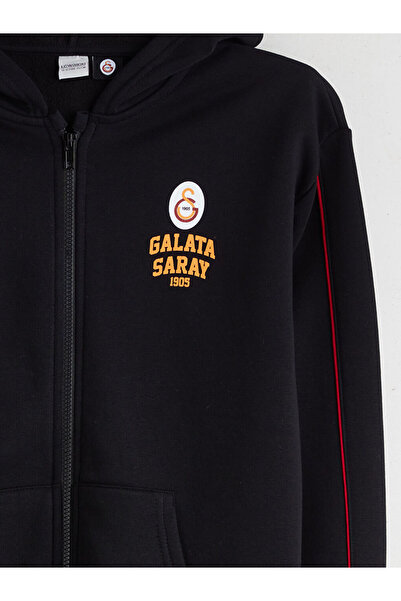 LC Waikiki Kapüşonlu Galatasaray Baskılı Erkek Çocuk Fermuarlı Sweatshirt