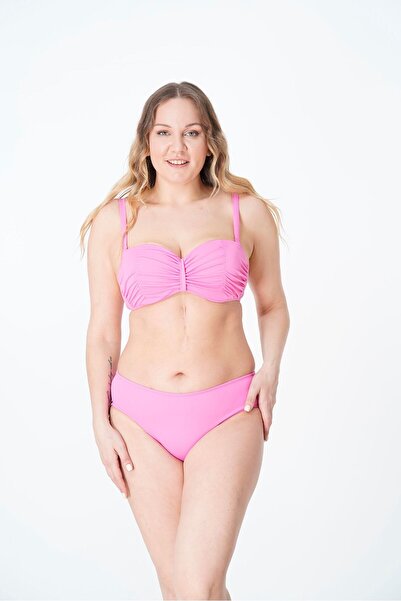Sunsurf büyük beden pembe düz bikini takımı