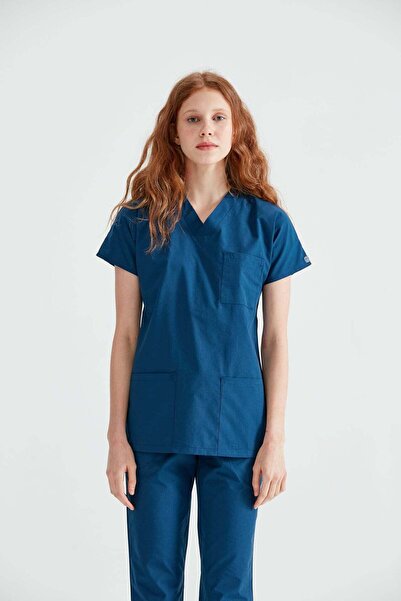 DEMOTEKS Uniforma Scrub Top Bluza Medicala Classic Albastru Indigo Unisex