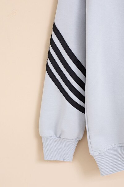 Cansın Mini Gray Boy's Keep Going Written Stripe Boys' Hooded Tracksuit Set 23418