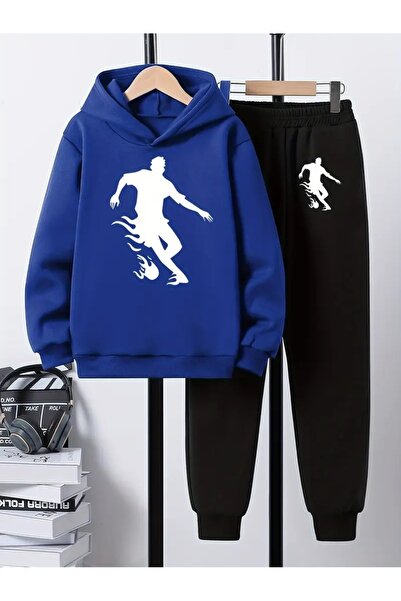 Cevval Детски комплект с качулка и спортен екип с принт, 3-слоен шерпа за есен/зима