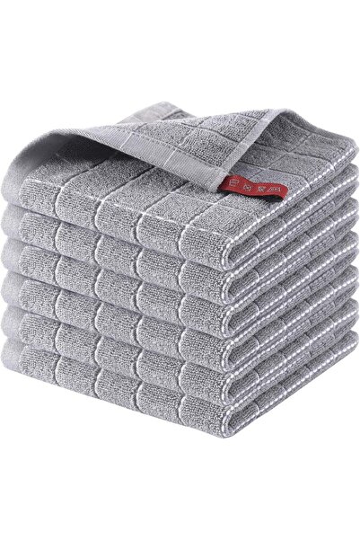 Choice Light Grey 6 Pack 100% Cotton Terry Kitchen Dish Cloths, Ultra Soft an...