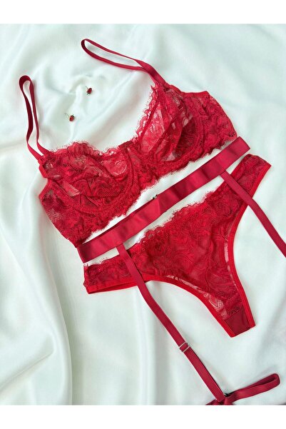 İNKO İÇ GİYİM Σετ σουτιέν 3 τεμαχίων με λεπτομέρεια από τούλι χωρίς καπάκι (σουτιέν & στρινγκ)