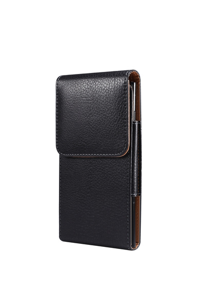 Choice حقيبة خصر للهاتف المحمول من الجلد الأسود مقاس 6.9 بوصة مع مشبك حزام عم...