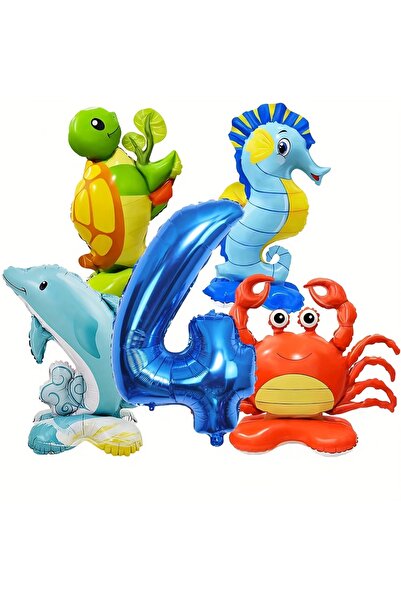 Choice Other Number-4 5pcs Cute Sea Animal Theme Balloons Crab Seahorse Dolph...