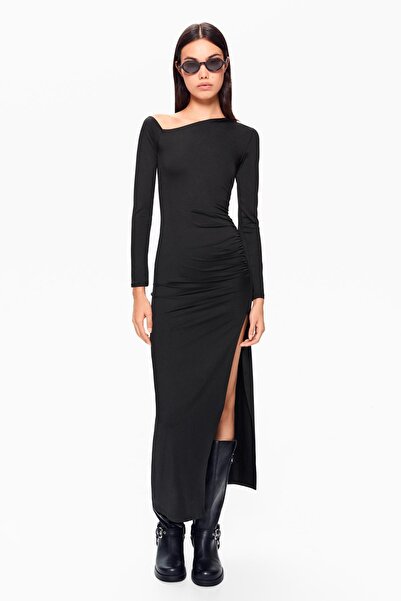 Bershka Asymmetric long sleeve midi dress