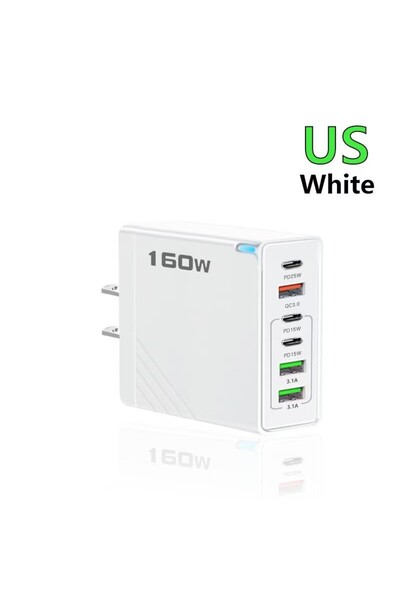 Choice شاحن سريع USB من النوع C بقدرة 160 واط و 6 منافذ للهواتف المحمولة من الولايات المتحدة الأمريكية ومقبس شاحن من الاتحاد الأوروبي والولايات المتحدة والمملكة المتحدة