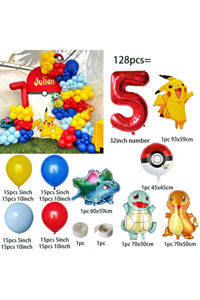 Miniso كما في الصورة 5 128 قطعة بالون بيكاتشو فتاة حفلة عيد ميلاد زخرفة بالون رقمي أقواس غرفة المنزل