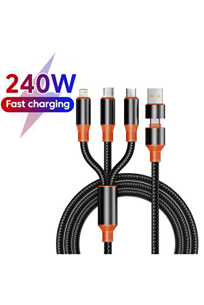 Choice 1.2 متر كابل شحن أسود 3 في 1 منفذ USB متعدد كابل شحن USB متعدد من النو...