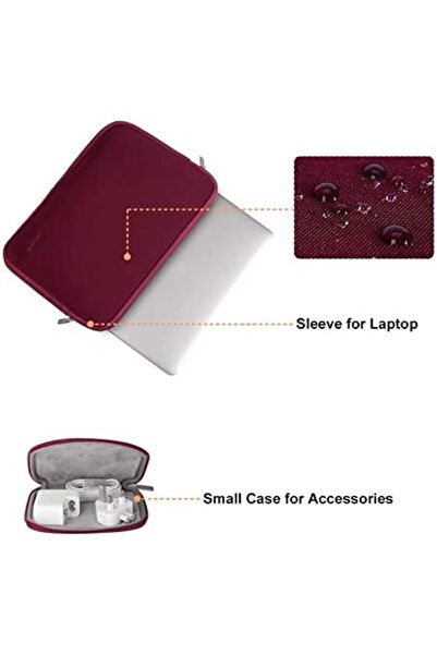 Mosiso Laptop Case 15 inch, Neoprene Computer Sleeve Bag with Small Case, Wine Red