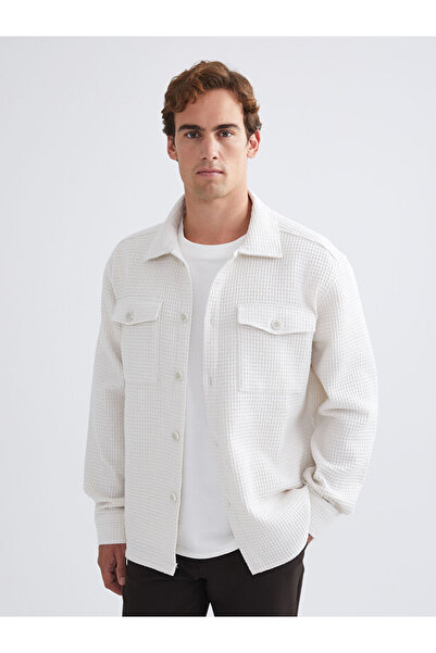 LC Waikiki Ανδρικό πουκάμισο με μακρυμάνικο παλτό Ecru Regular Fit