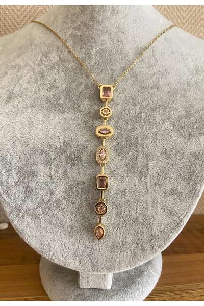 Solvia Officiall Stainless Tarnish Resistant 7 Element Y Necklace Pink