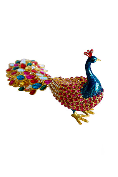 taru pasaj Kristal Taşlı Tavus Kuşu Biblo ve Mücevher Kutusu – 12x22x9 cm, He...