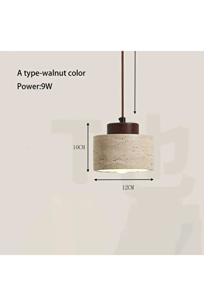 Choice مصباح معلق LED أبيض دافئ 9 وات من خشب الجوز - 4000 كلفن ثريا من الحجر الأصفر الكهفي غرفة نوم ريترو بجانب السرير