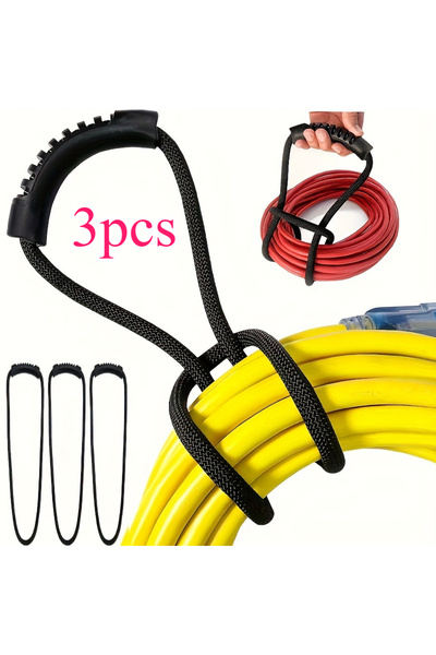 Choice Black 3pcs Heavy-Duty Storage Strap with Handle - Extension Cord Organizer Cable Ties Hose Storage A