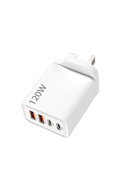 Choice9 شاحن جداري أبيض اللون، قابس بريطاني، إجمالي 120 واط، 4 منافذ USB-C، ي...