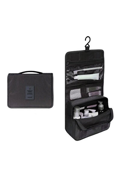 Choice حقيبة أدوات الزينة السوداء المحمولة مزودة بخطاف تعليق حقيبة تخزين مستح...