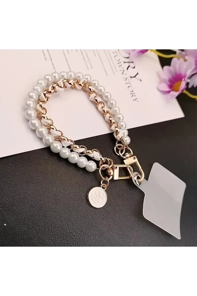 Choice White 1Pc DY Leather Pearl Camellia Mobile Phone Charm Bracelet Chain ...