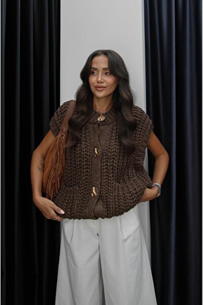 Havoş Кафяво медно копчено плетено жилетче